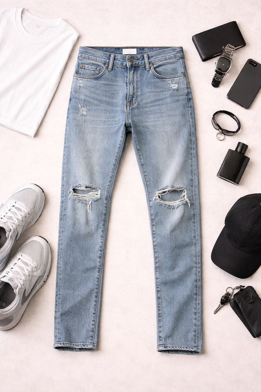 Abercrombie & Fitch Men's Rustin Athletic Slim Jeans Distressed Blue Size 28x32